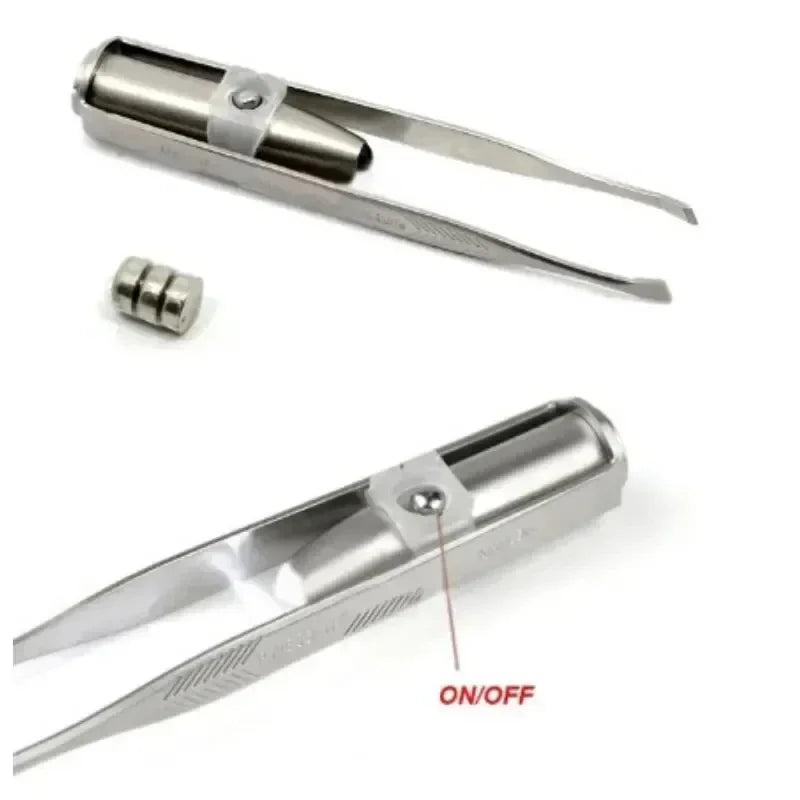 LED Light Tweezer Set – Stainless Steel Eyelash & Eyebrow Tool