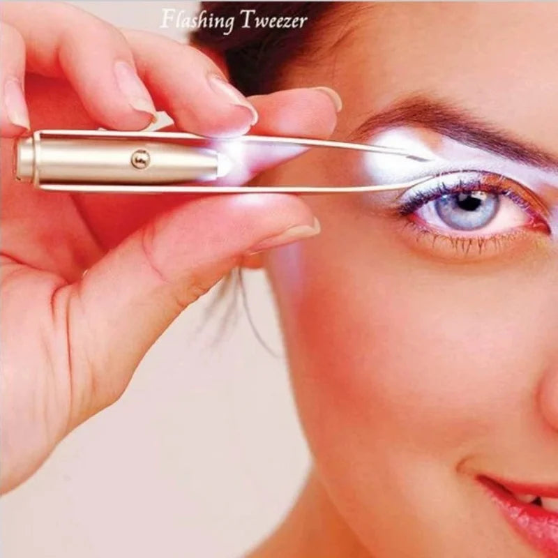LED Light Tweezer Set – Stainless Steel Eyelash & Eyebrow Tool