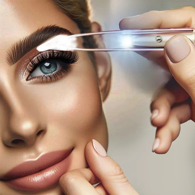 LED Light Tweezer Set – Stainless Steel Eyelash & Eyebrow Tool