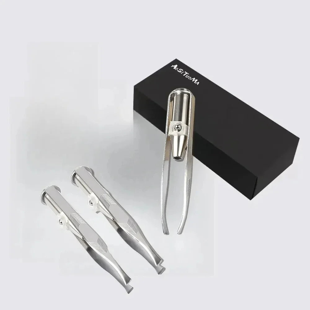 LED Light Tweezer Set – Stainless Steel Eyelash & Eyebrow Tool